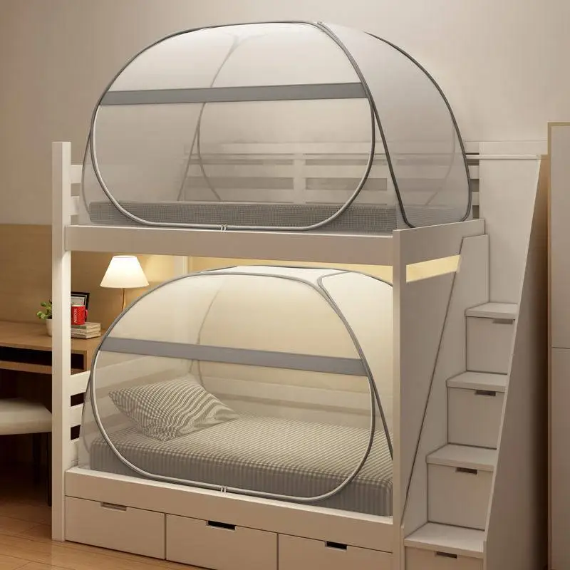 No-Install U-Shape Mosquito Net Dormitory Bunk Bed Single Person Bed Stackable Iron Frame Breathable Nylon Top Mongolian Tent