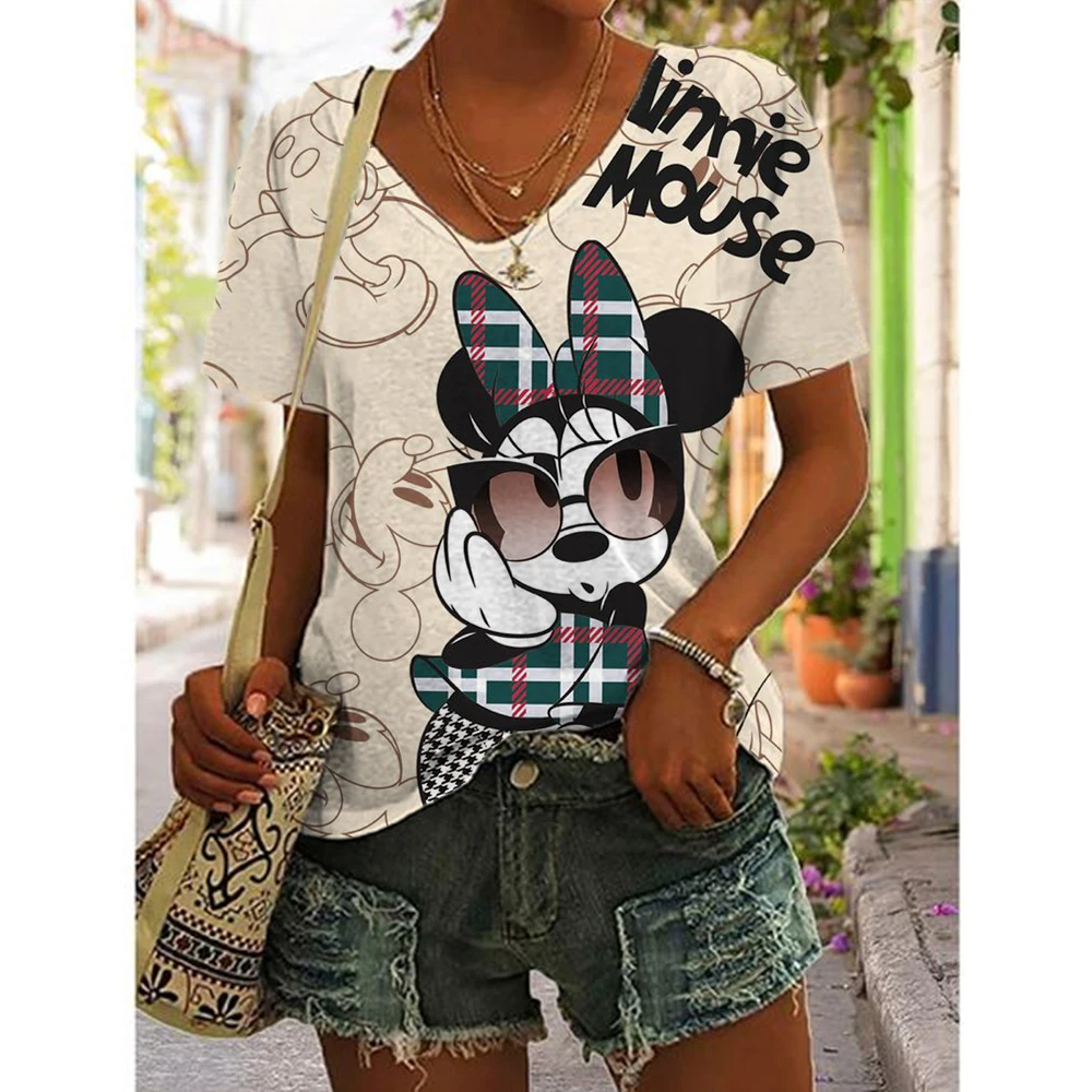 New T Shirts Fashion Disney Mickey Minnie Mouse Print T-shirt Women Trend Female Tops Cute Tees Female Streetwear T-shirts