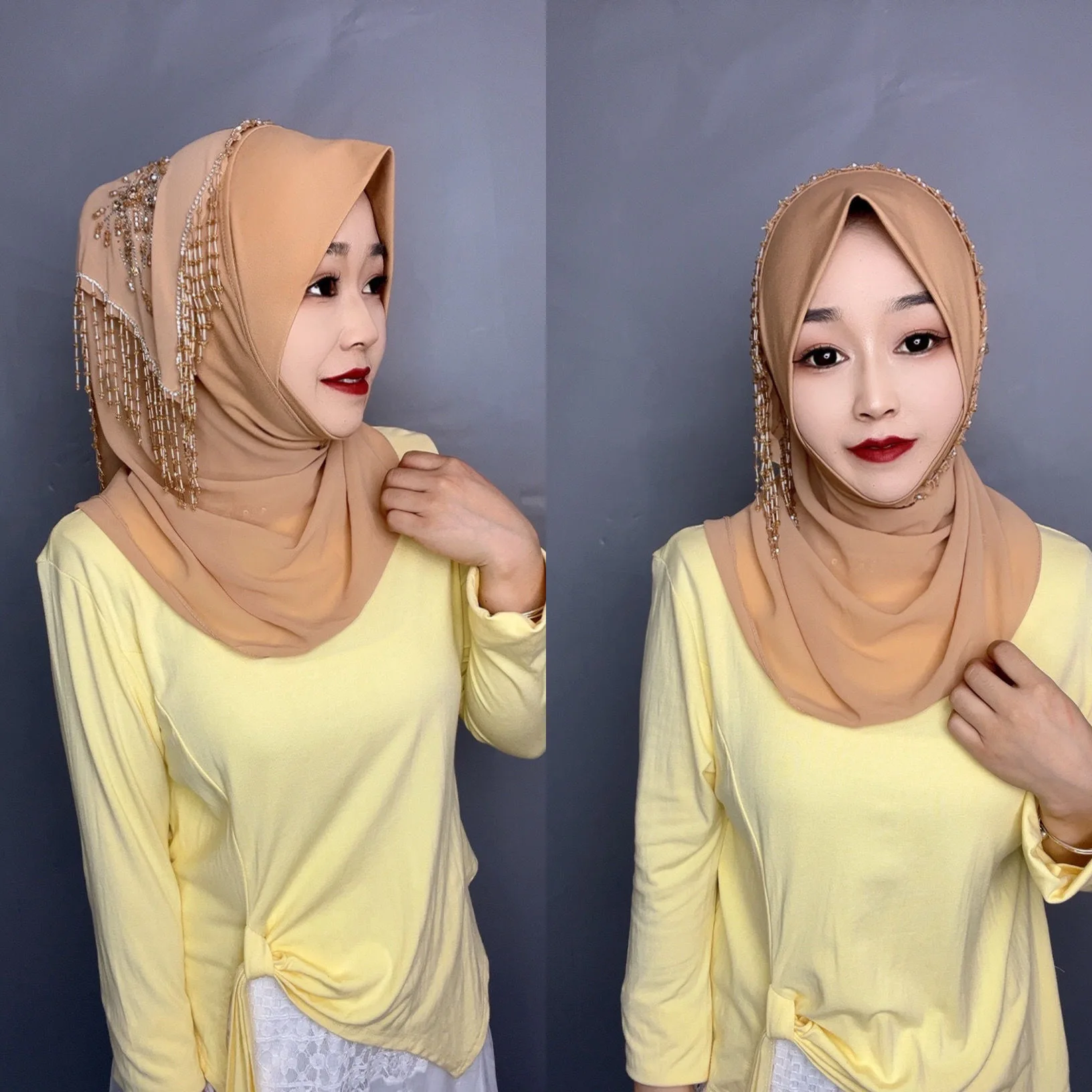 Douche de mariage femmes musulmanes perles Wrap Hijab Shayla écharpe