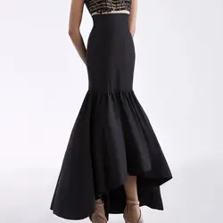 Elegant Black Taffeta Mermaid Skirt Faldas para mujeres High Waist Ankle Length High Low Formal Party Skirts for Ladies No Top