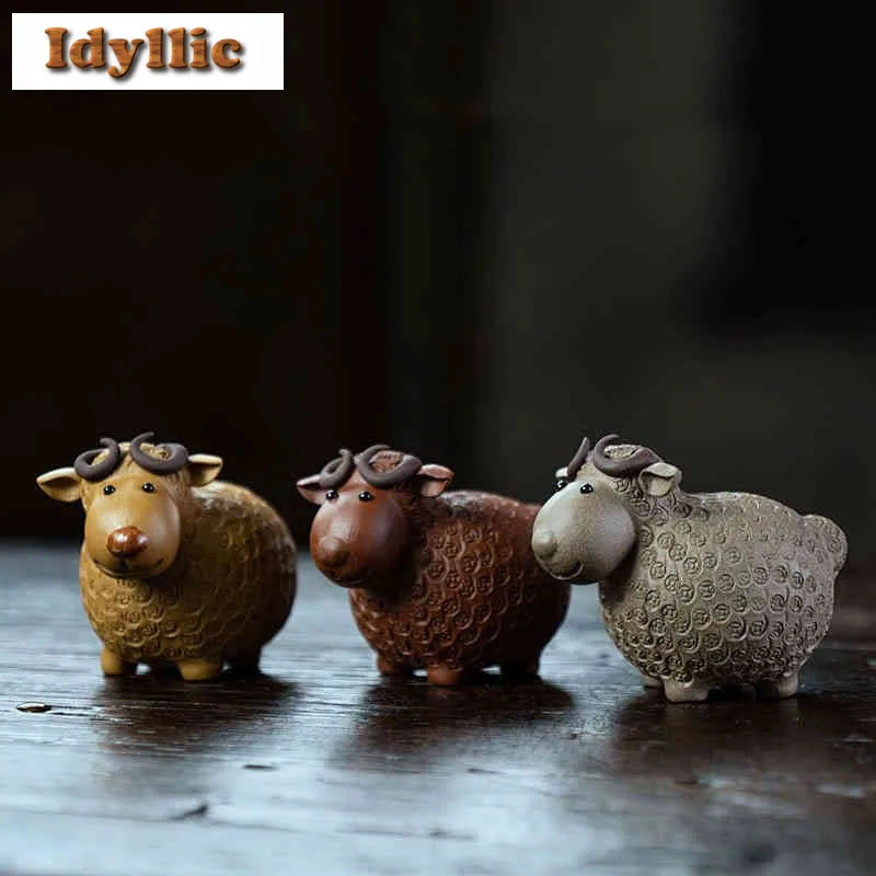 Yixing Zisha Twelve Zodiac Money Cartoon Sheep Tea Pet Luxury Exquisite Miniatures Tea Figurine Play Toys Tea Statue Ornaments