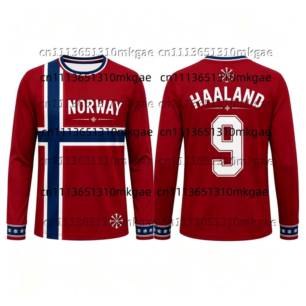Fashion Soccer Fan Long Sleeve Jersey Red Blue Block No.9 Graffiti Print Breathable Athletic Training Top For Kids Men Women Tee