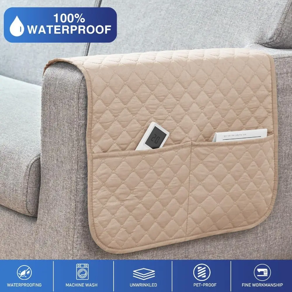 Sofa Arm Covers Waterproof Armrest Cover With Pockets Space Saver Remote Control Storage Pockets for Home & Living