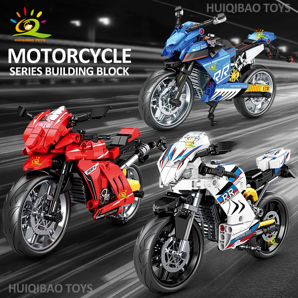 HUIQIBAO Mechanische Geschwindigkeit Motorrad Baustein Set Jungen DIY Auto Sammeln Erwachsene Modell Steine Pädagogisches Spielzeug Geschenk