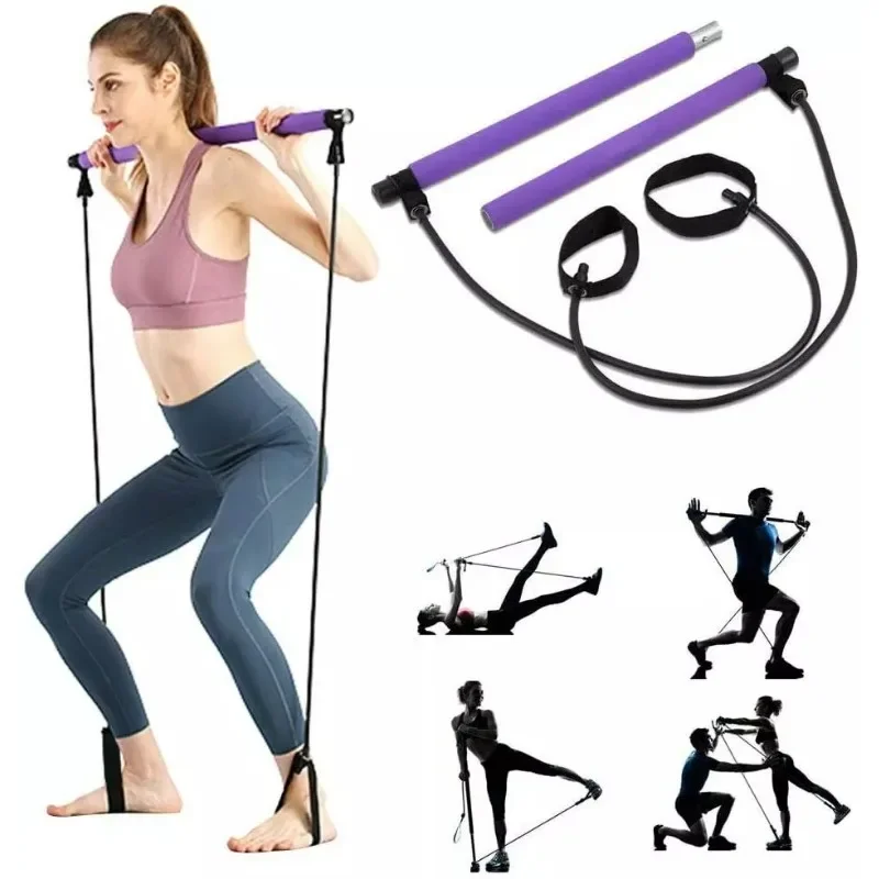 Portable Yoga Resistance Band Set Home Fitness Sport Equipment Bodybuilding Pilates Stick Stretch Band Exercise Agility Training