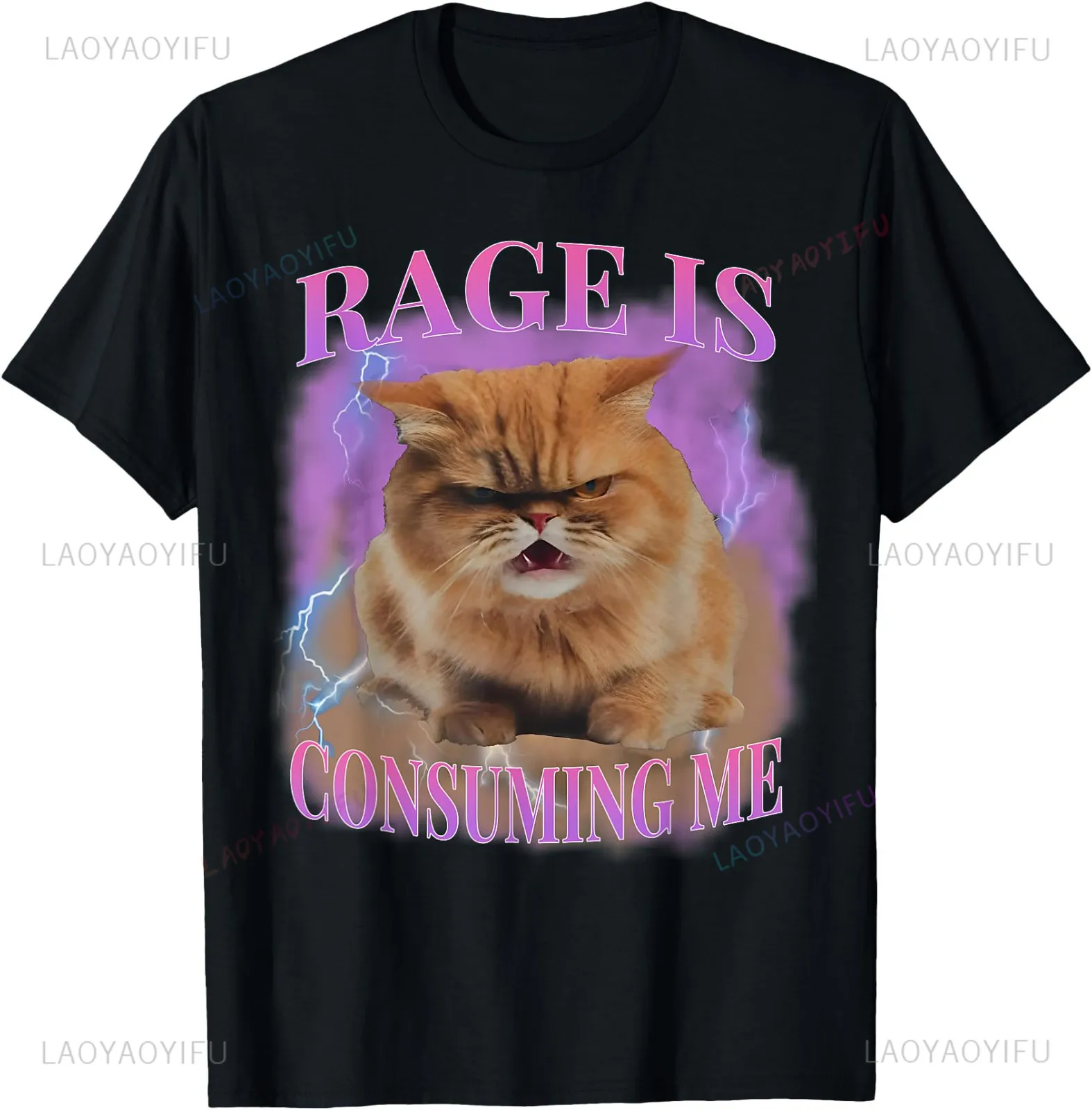 The Anger Consumed Me, Silly Cat Memes, The Hilarious Print T-shirts and The Black Crew-neck, Short-sleeved Outfits