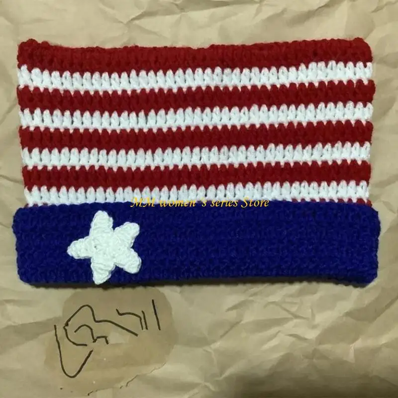 Q39C High Elastic Windproof Winter Hat Knitted Stripe Pattern Hat for Women Men Keep Ear Warm Hat with Dangle Star Decors