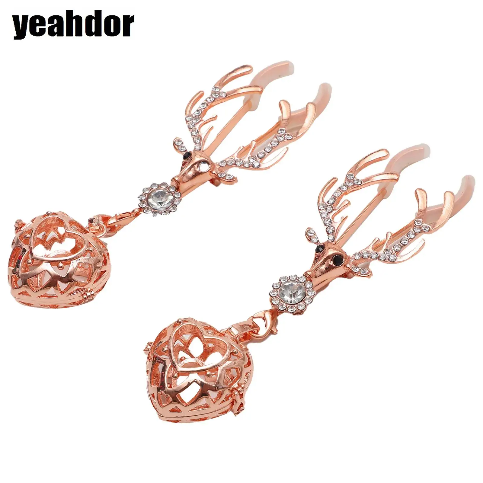 1 Pair Women Metal Nipple Clamps Non Piercing Adjustable Antler Shape Rhinestones Breast Clips Nipple Rings Decorative Toy