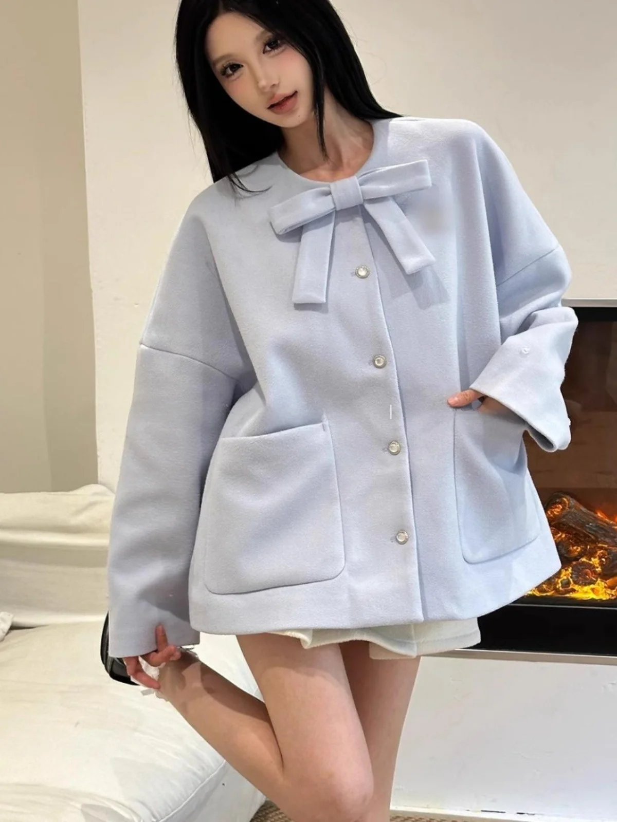 Autumn Winter Woolen Coat Women's Long Waist-Cinching Cloak Style Princess Sweet Fashion Chinese Production Long Sleeve Coat