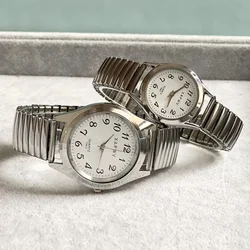 Pareja hombre mujer relojes de pulsera banda de acero inoxidable amantes de la aleación negocio movimiento de cuarzo reloj de pulsera correa elástica reloj