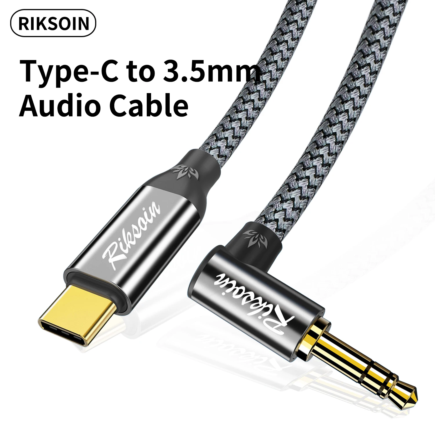 RIKSION USB-C auf 3,5mm 90-Grad-Audiokabeladapter Typ-C auf 3,5mm Stecker Hi-Fi Stereo-Kabel Kopfhörer Auto-Aux-Kabel Kompatibel