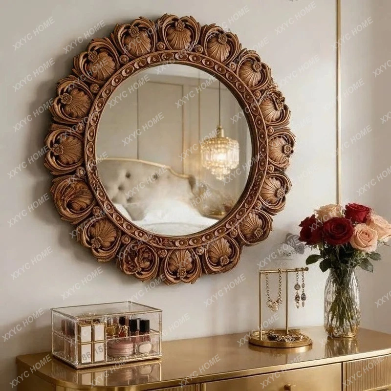 

L retro round carved bathroom mirror wall hanging porch fireplace decorative mirror