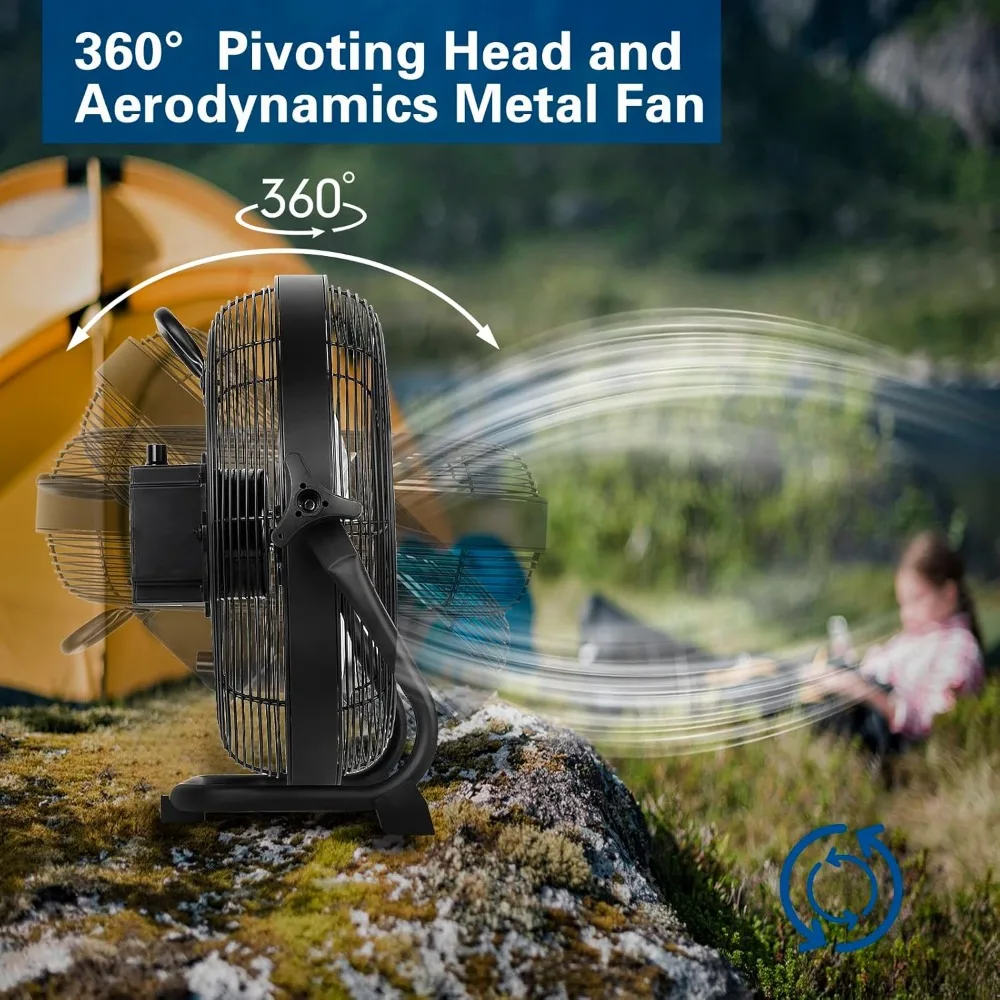 

16 Inch Rechargeable Battery Operated Outdoor Floor Fan, 15600mAh Battery Powered High Velocity Portable Fan with Metal Blade