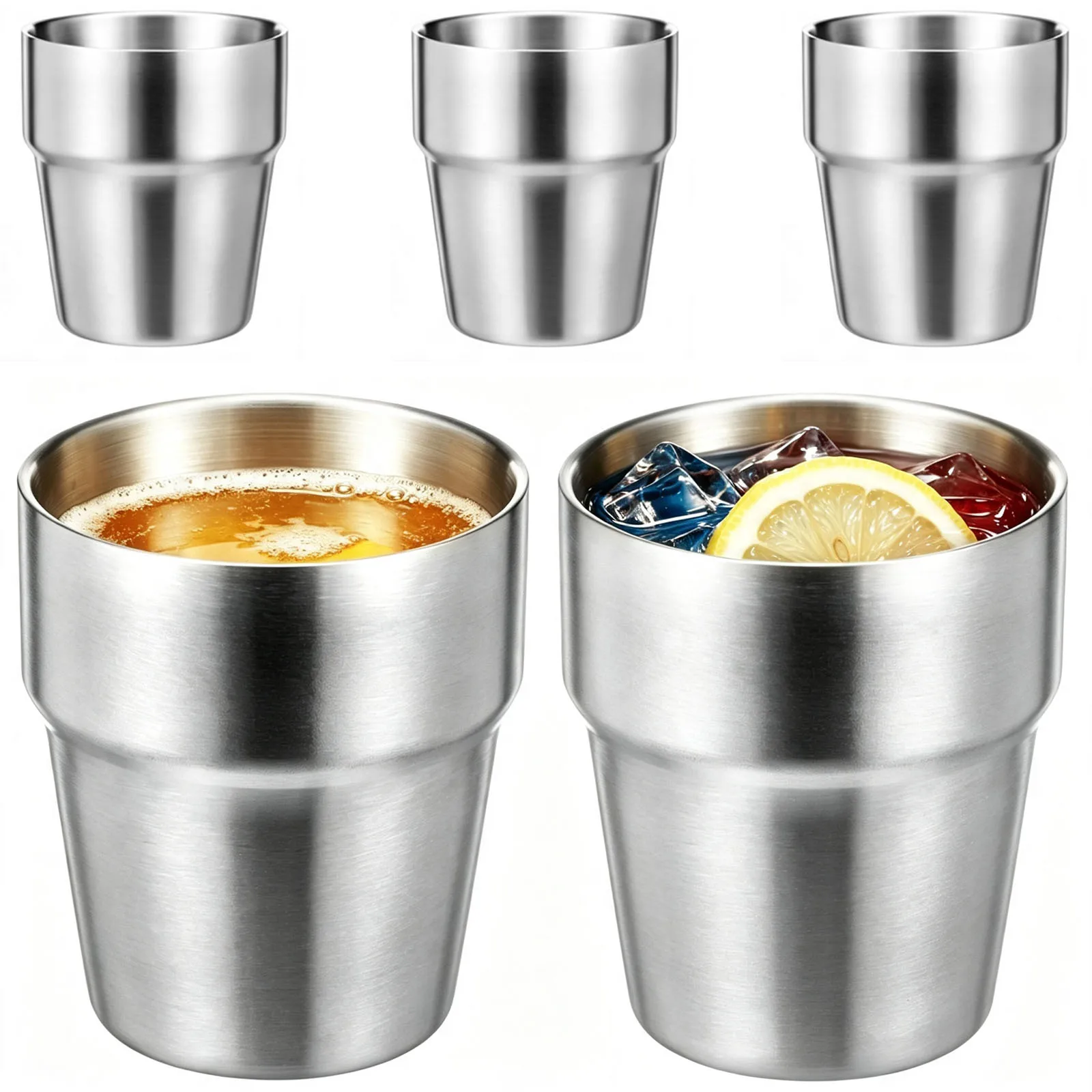 5/10Pc Stainless Steel Cup Double Wall Drinking Cup Stackable Camping Cups 6Oz/10Oz Beer Mug Dishwasher Safe for Outdoor Camping