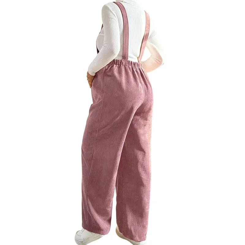 Pregnancy Woman Corduroy Overalls High Waist Belly-Supporting Adjustable Shoulder Straps Autumn Maternity Suspender Trousers
