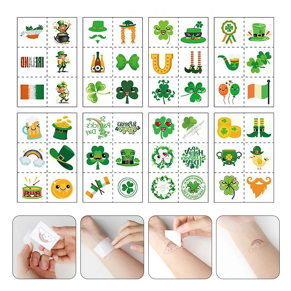 

St Patrick's Day Temporary Tattoos Waterproof Face Stickers Transfer Body Art Safe Long Lasting Clear Patterns DIY