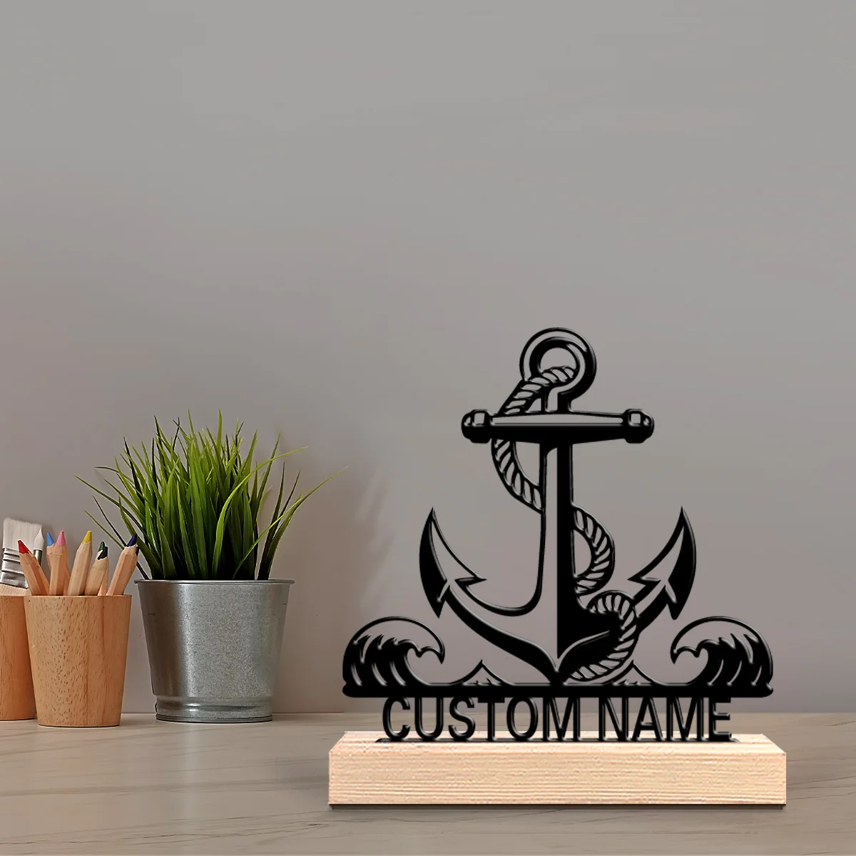1pc Weird Personalized Custom Nautical Anchor Metal Statues Wooden Frame Wall Decor for Living Room, Bedroom, Eclectic, Mystica