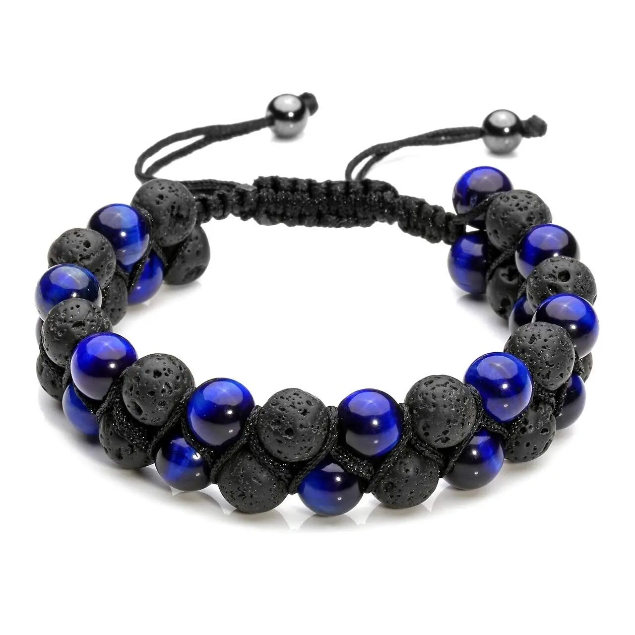 Pulsera clásica de cuentas de piedra Natural para hombre, pulsera con dije de piedra de ojo de tigre de Lava negra de doble capa, brazaletes, regalo de joyería para hombre