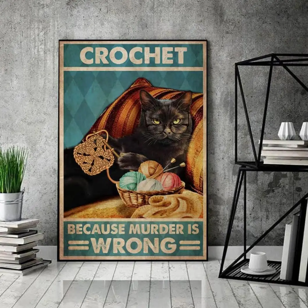 Funny Tin Signs for Bedroom Crochet Because Murder is Wrong Retro Metal Tin Sign Vintage Sign for Home Outside Farm Garden Coffe