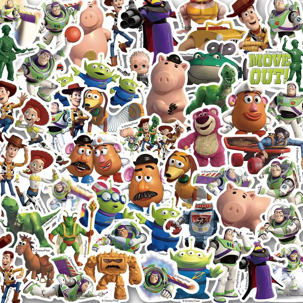 Disney Toy Story Buzz Lightyear Adesivos, Desenhos animados Cute Graffiti Decalques para crianças, laptop, bagagem, diário, atacado, 50pcs