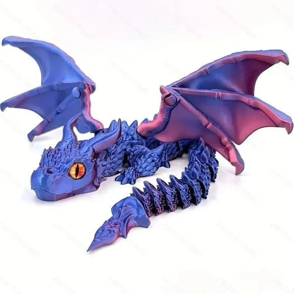 3D Printed Articulated Dragon Flexible Double Horn Dragon Figurine Multi-Color Multi-Joint Winged Dragon Model Kitchen