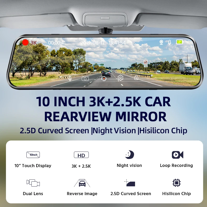 E-ACE 3K + 2.5K DVR مرآة ل 10 "Dash Cam مسجل اختياري كاميرا خلفية للرؤية الليلية Hisllicon رقاقة GPS WIFI 24H شاشة ركن السيارة