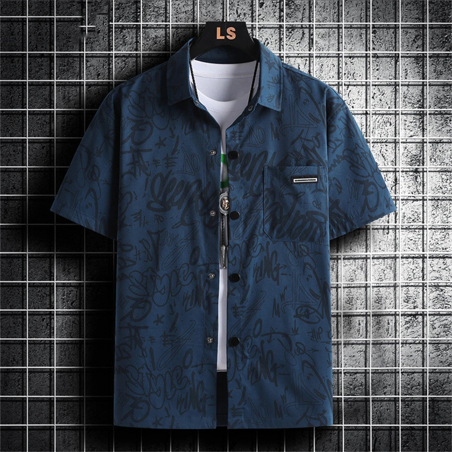 Summer Short Sleeve Shirts Men 8XL Plus Size Shirts Fashion Casual Graffiti Print Shirt Male Big Size Tops Summer