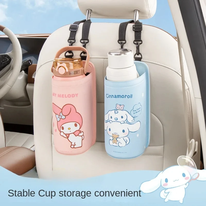 Sanrio Anime Figure Cinnamoroll My Melody Water Cup Storage Bag Car Cup Holder Car Rear Seat Storage Bag High Capacity Universal