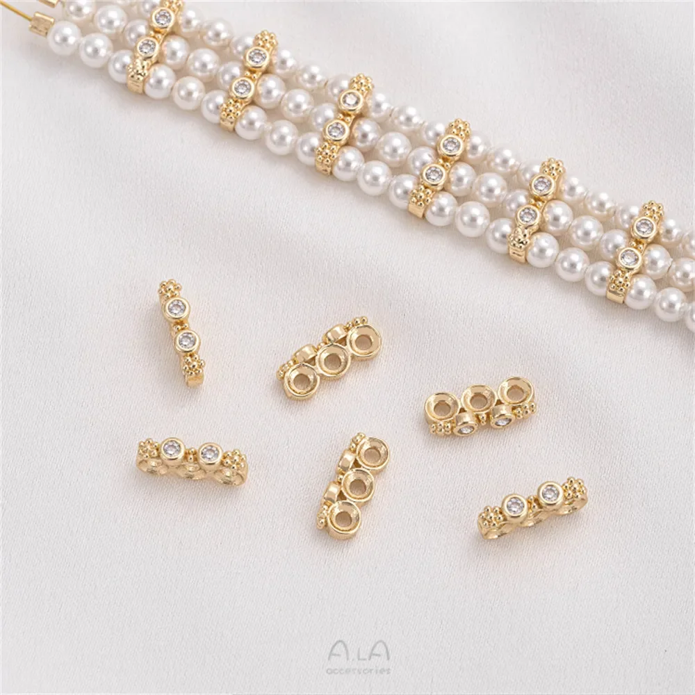 Accesorio de partición de cuentas de mijo de doble fila recubierto de oro de 14K, partición de doble agujero, Material de joyería de pulsera de cuentas hecho a mano DIY