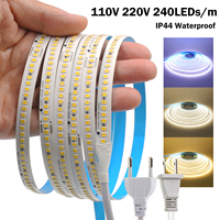 5M 10M 15M 20M LED Strip Lights 220V 110V with EU US Plug High Bright 2835 240LEDs/m IP44 Waterproof Flexible Lamp Adhesive Tape