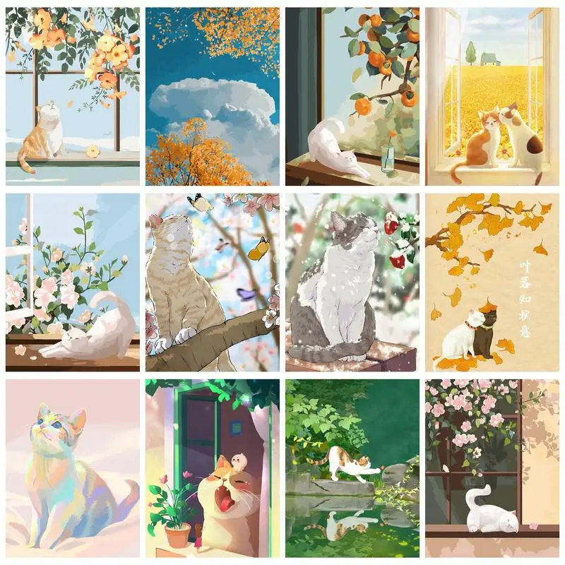 

GATYZTORY Oil Painting By Numbers Paint Kit On Canvas Cats Coloring By Numbers For Adults Home Art Handiwork Simple Style