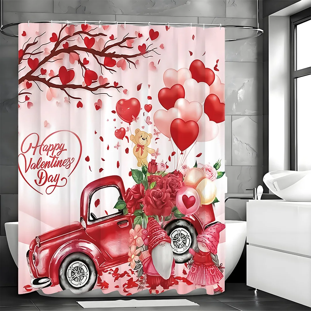 

Valentine's Day heart-shaped balloons Shower Curtain Washable Dirt-Resistant Shower Head waterproof Polyester Bath Curtain