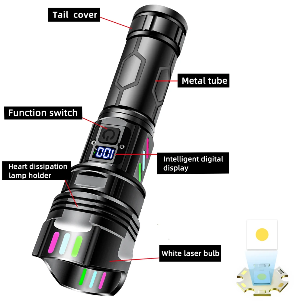 Powerful LED Flashlight Outdoor Waterproof Strong Light Lantern USB Rechargeable Tactical Torch High Power Super Bright Lamp