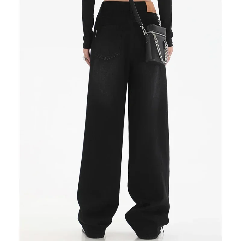 Woman High Waist Slim Fit Wide Leg Jeans Female High Street Y2k 2000s Casual Pants Lady Fashion Black Blue Loose Denim Trouserse