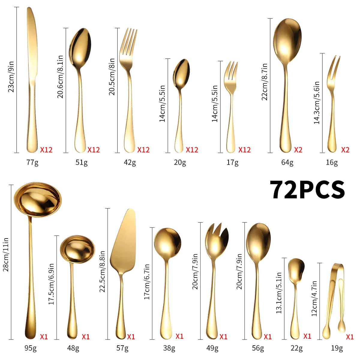 Stainless steel tableware set 72/84-piece set, knife, fork, spoon, service utensils, gift box.