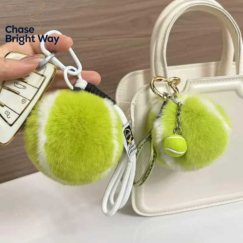 Cute Tennis Keychain Cartoon Ball School Bag Pendant Simple DIY Fur Chain Girl Gift No Break Sporty Fun