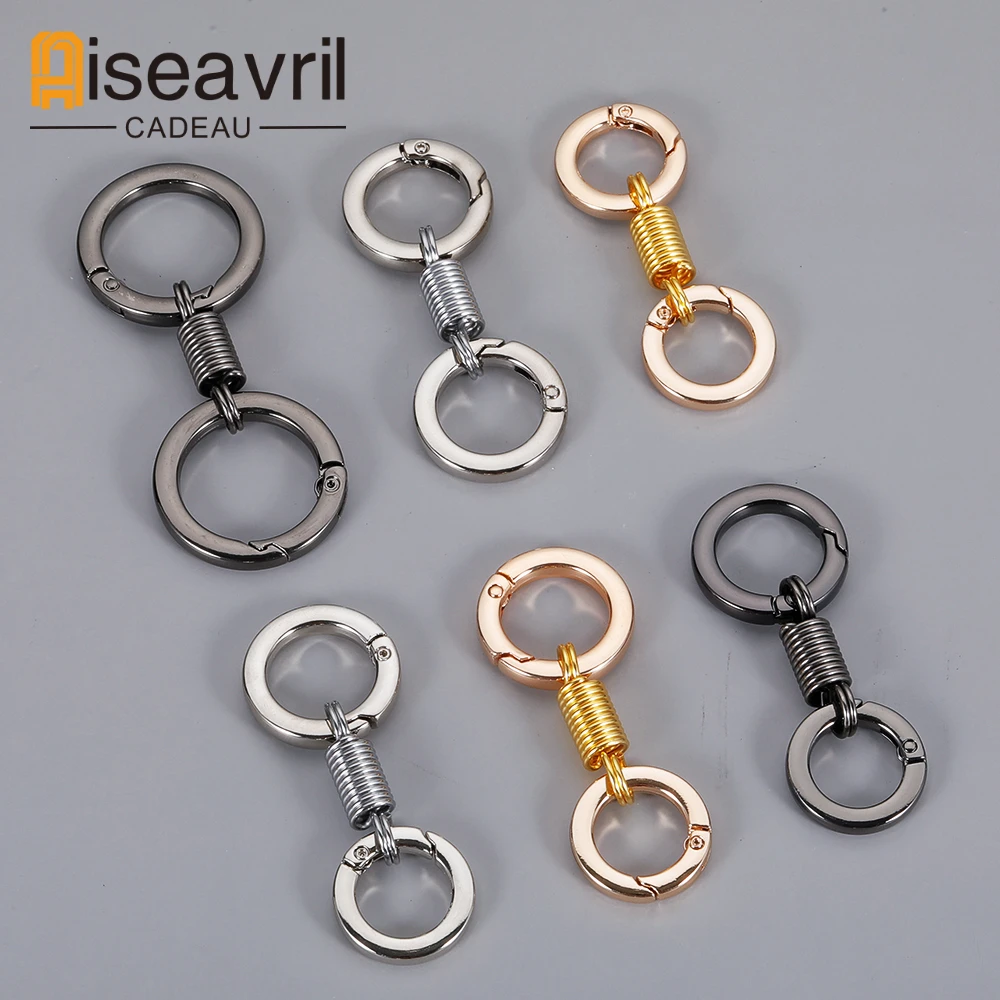 Metal Spring Gate Double O Ring Keychain for Car Key Holder Openable Bag Belt Strap Buckle Dog Chain Horseshoe Keyring Wholesale