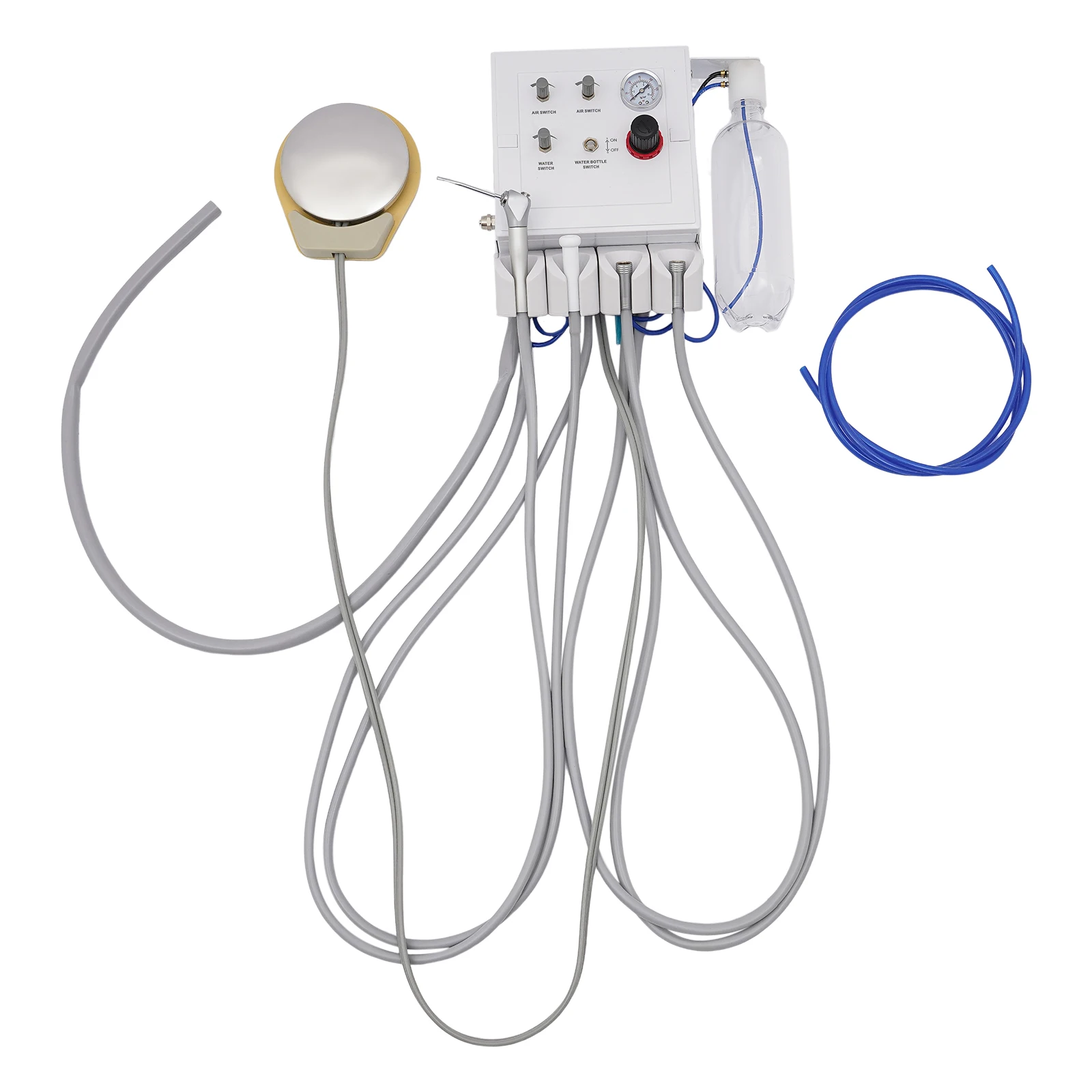 4 Holes, Dental Portable Turbine Unit with Weak Suction Equipment Air Unit with 2 Handpiece Tubes 3 way syringe Teeth Whitening