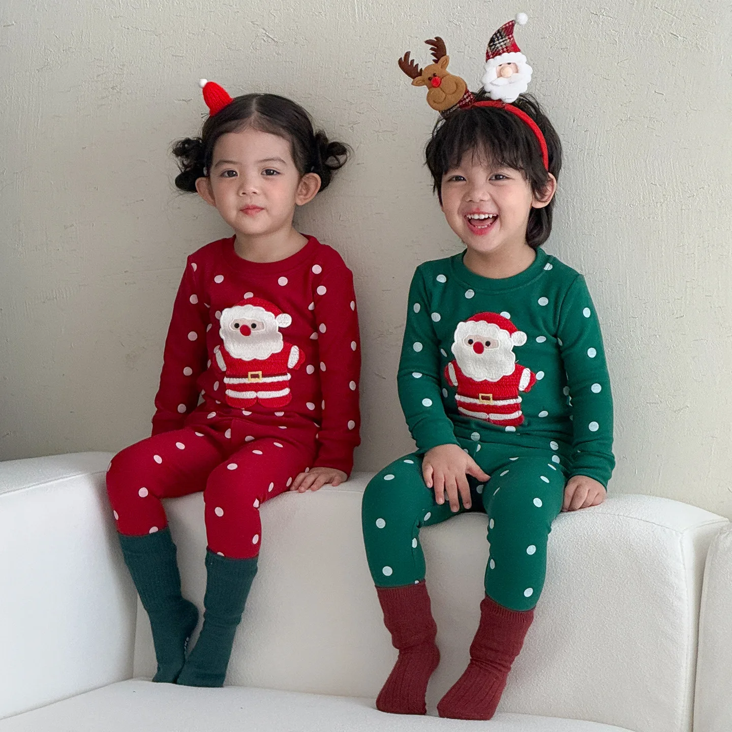 Kids Christmas Pajama Set, Allover Cute Xmas Print Long Johns, Matching Sleepwear PJs for Baby Boys Girls