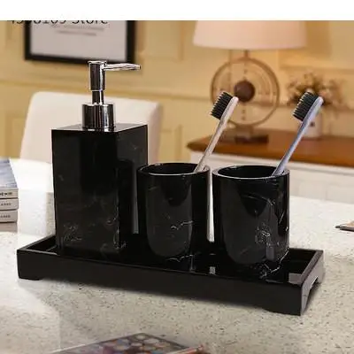 Bathroom Supplies Marble Texture Resin Accessories with Dispenser Toothbrush Holder Soap Toiletries