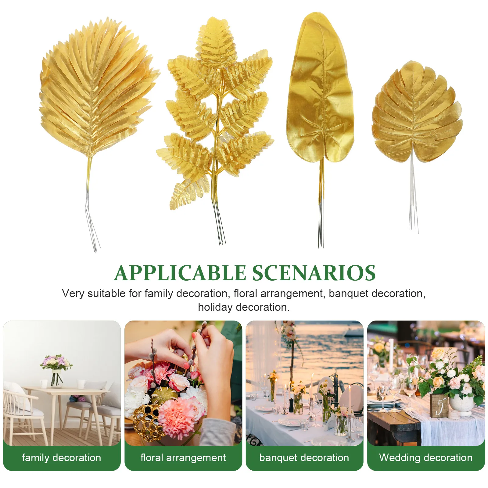 

20pcs Golden Artificial Leaves for Decoration Tropical Tree Wedding Table Palm Leaf DIYPlants Festive