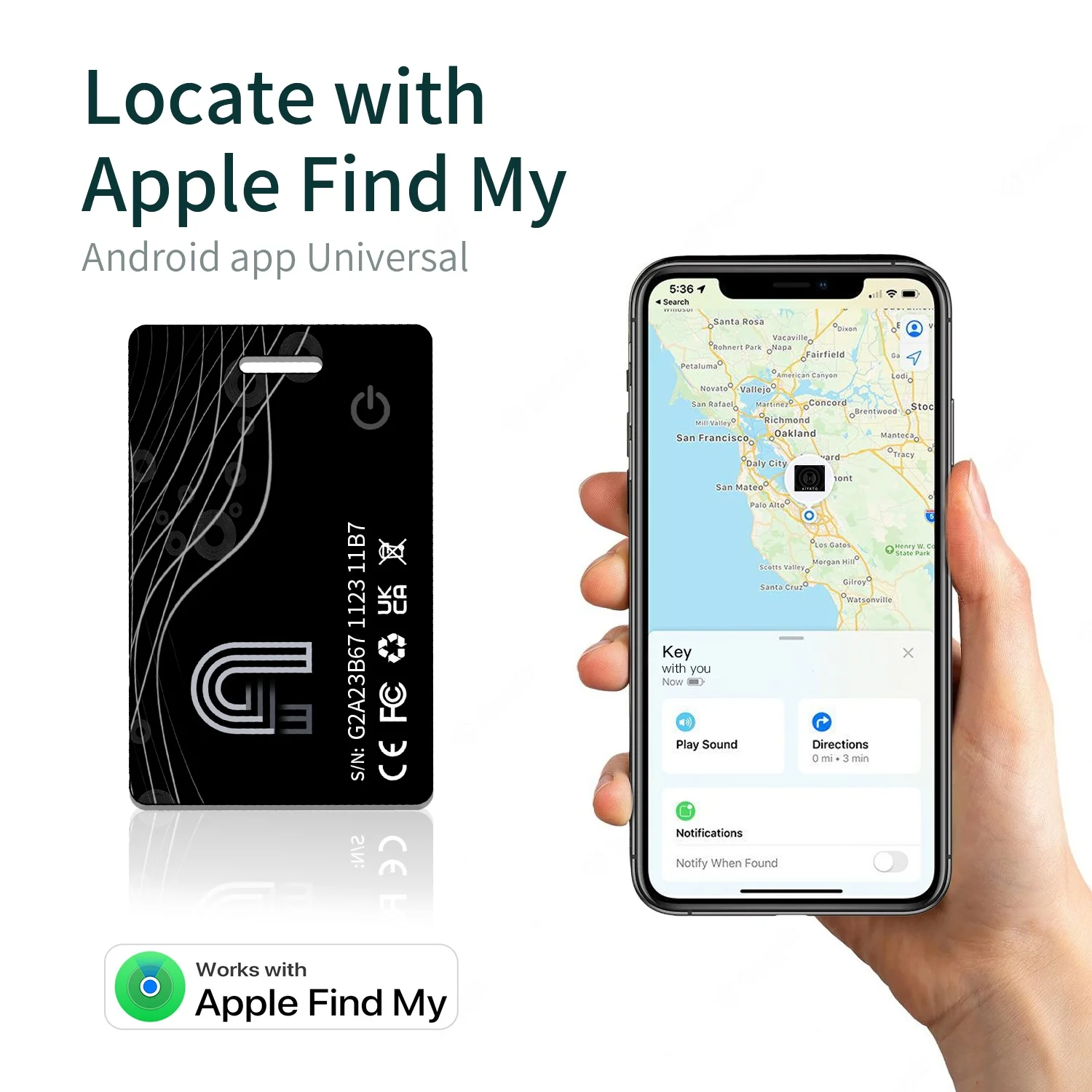 Pelacak Kartu Dompet Nirkabel Ultra Tipis dengan GPS Smart Tag Air Tag, Berfungsi dengan Aplikasi Apple Find My, untuk Kunci, Koper, dan Tas