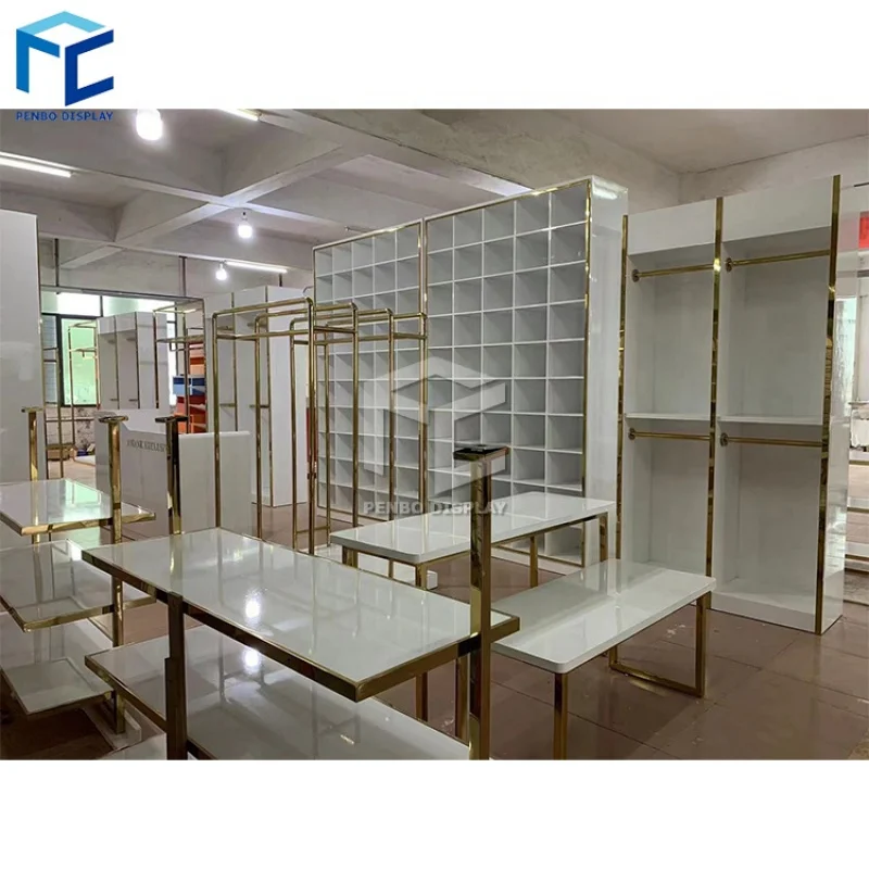 custom.New Design Women Clothes Store Shop Decor Wall Mounted Racks Garment Shop Interior Design Clothing Display Shelves