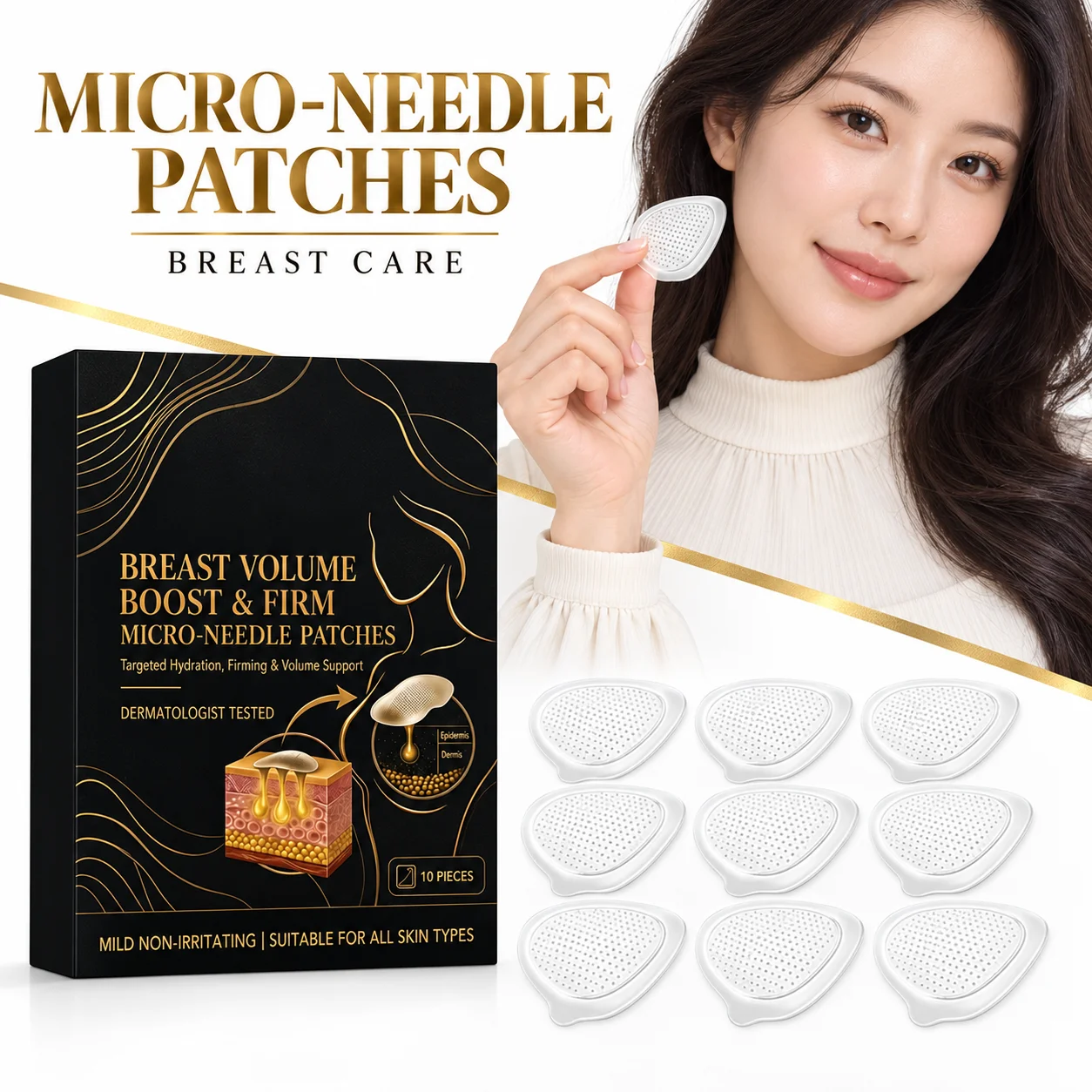 Breast Care Patches with Hyaluronic Acid Hydrating Chest Skin Treatment Ultra Thin Transparent Design for Gentle Moisture