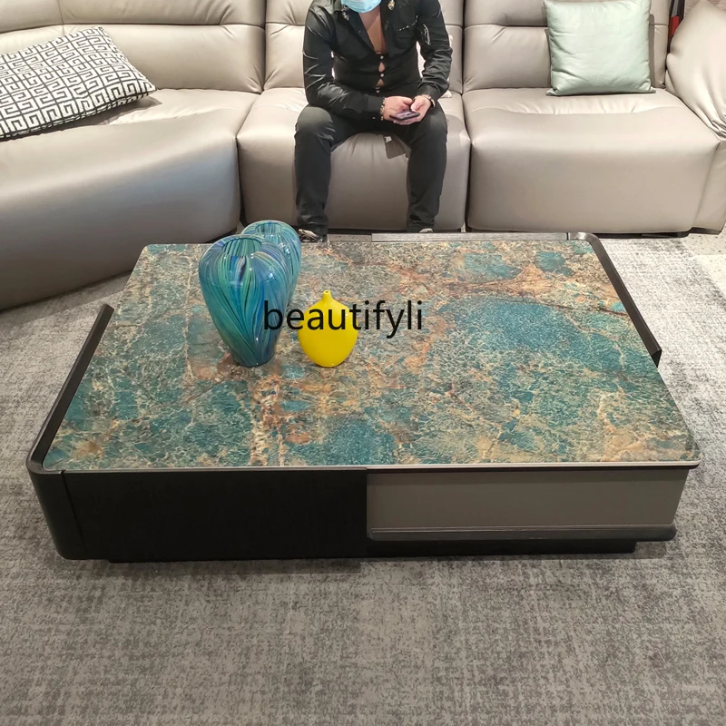 Stone Plate Coffee Table Living Room Luxury Stone Amazon Green Designer Minimalist Square Small Apartment Coffee Table