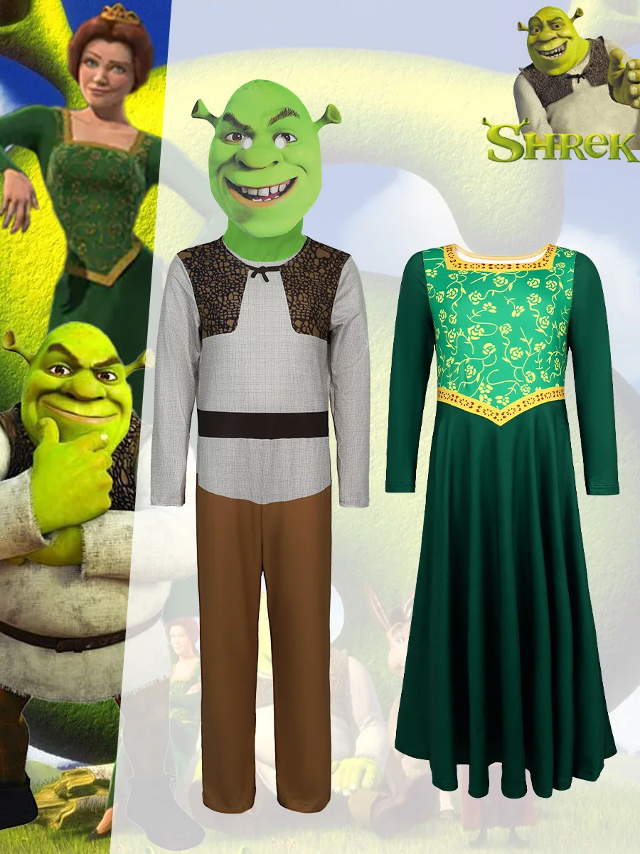 مهرجان Shrek Monster Shrek Fiona Princess Cosplay مرحلة الأداء فستان أخضر طويل كوسبلاي
