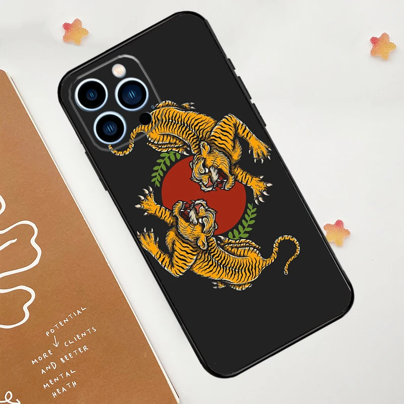 Tiger Red Sun Japan Art Phone Case For iPhone 17 Pro Max 14 13 12 11 15 16 Pro Max mini 16 Plus 16e 17 Air Funda