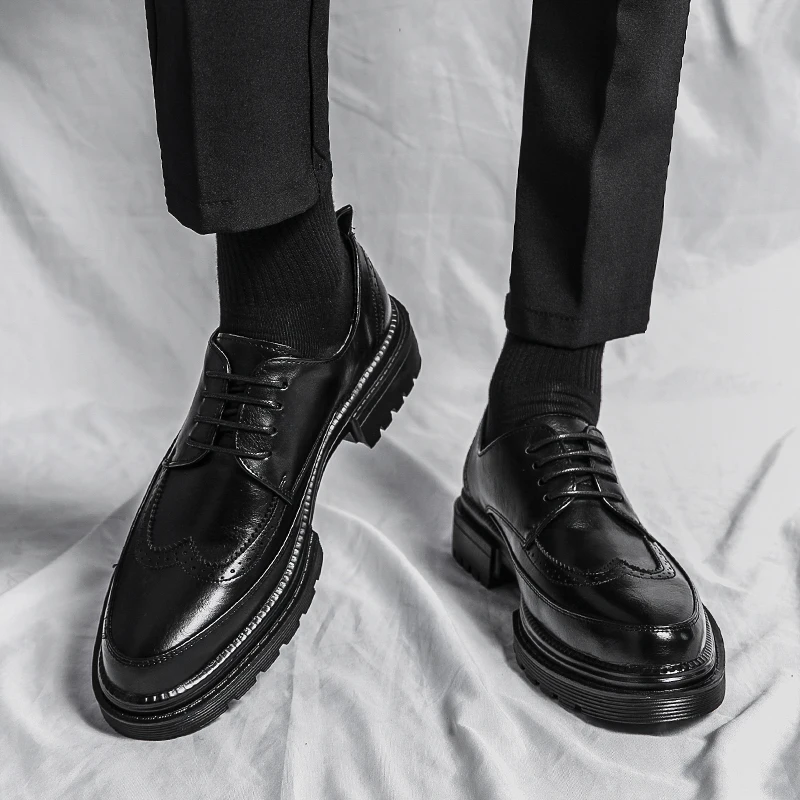 Men Derby Shoes PU Low Heel Solid Color Comfortable Classic Business Formal Men Shoes