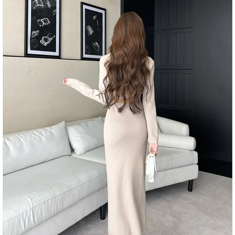 Faionable محبوك طويل Dr V-Ne التخسيس Bodycon التفاف حول تصميم الخريف الشتاء المرأة ملابس داخلية عالية الخصر Sle