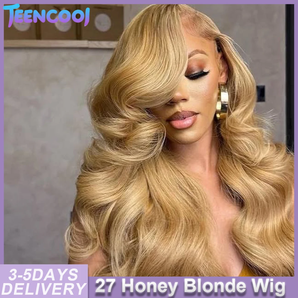 

30 32 34 36 Inches 27# Body Wave Honey Blonde Color 13x4 HD Lace Front Wigs Human Hair 200% Density Highlight Lace Frontal Wigs